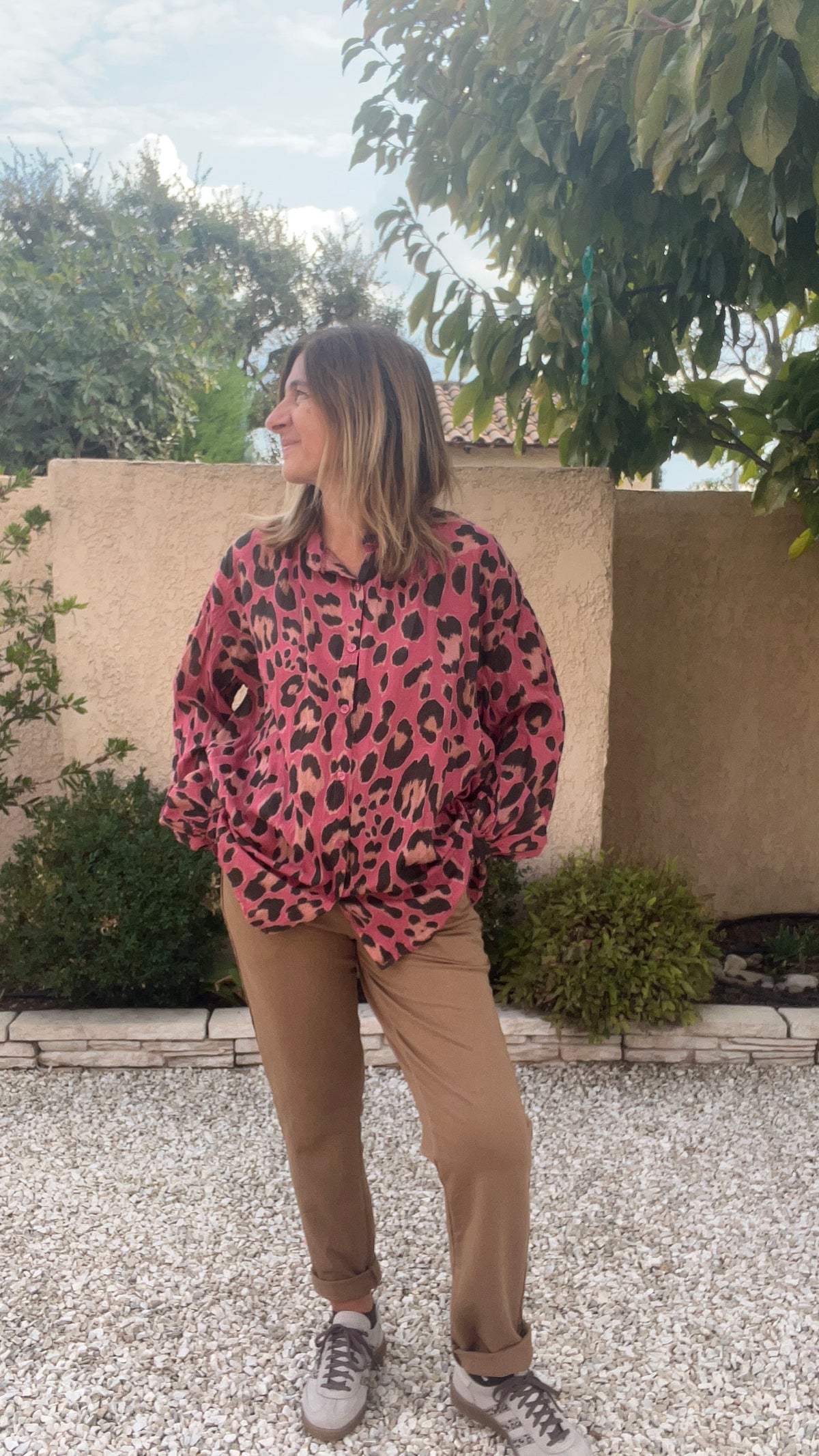 CHEMISIER LEOPARD ROSE/NOIR/BEIGE COLORE