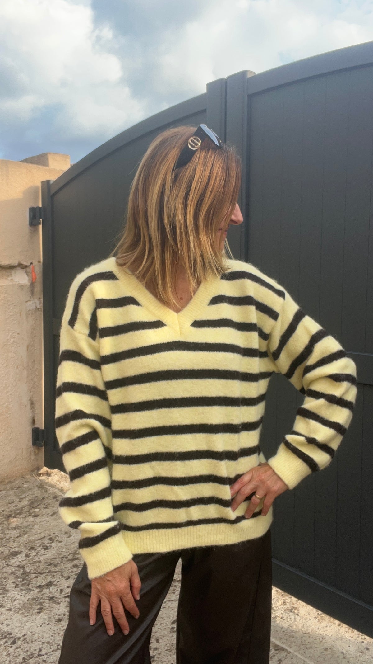PULL RAYÉ JAUNE/CHOCOLAT