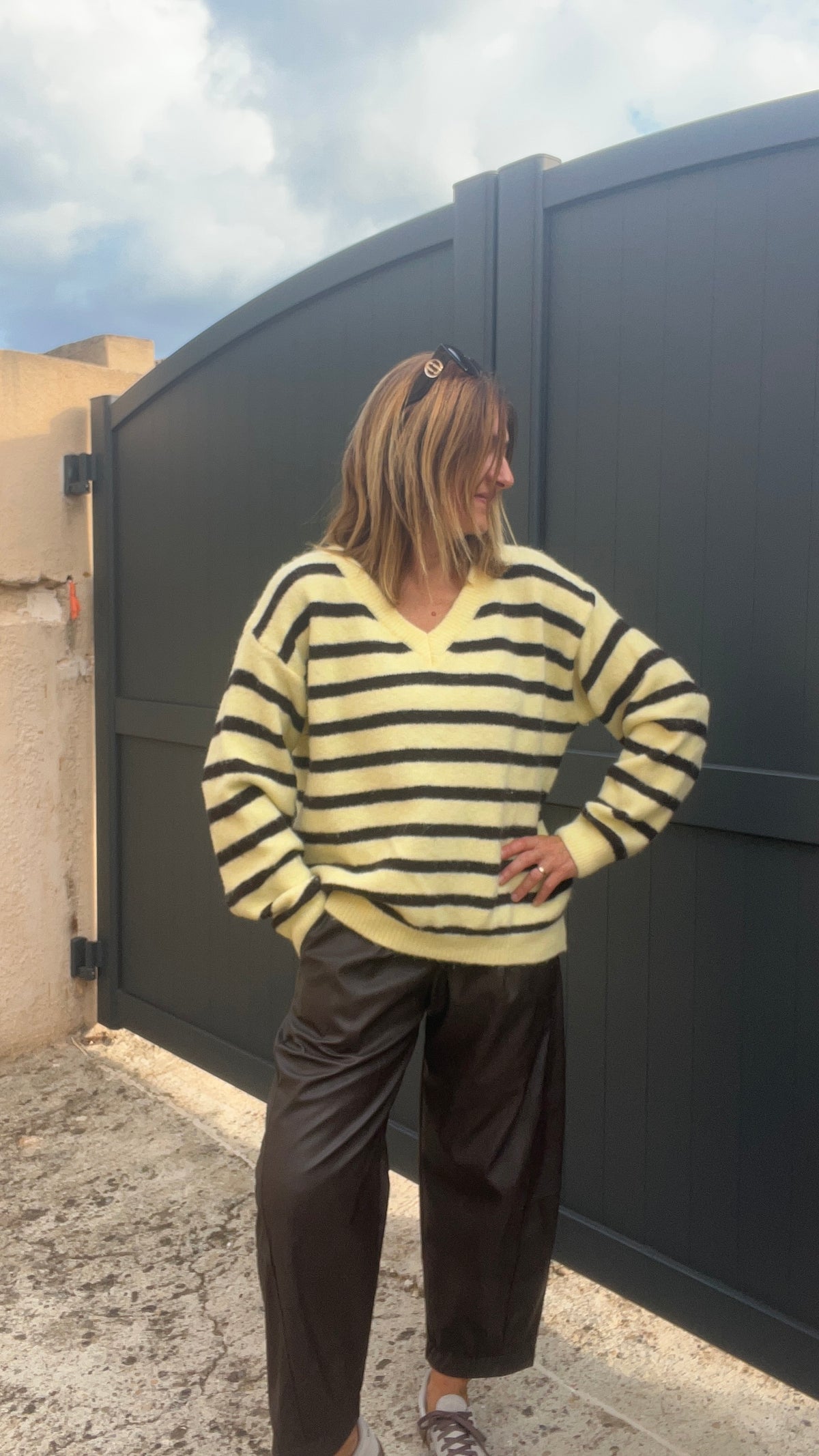 PULL RAYÉ JAUNE/CHOCOLAT