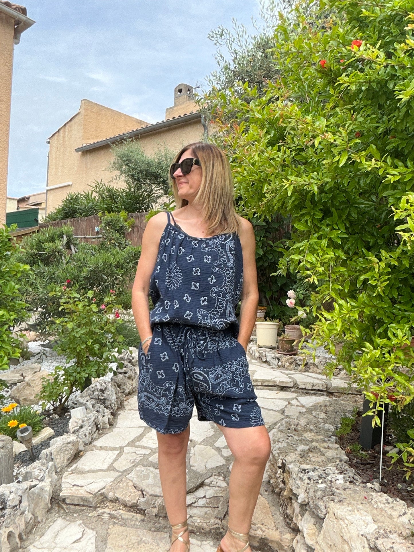 SHORT BLEU MARINE BANDANA