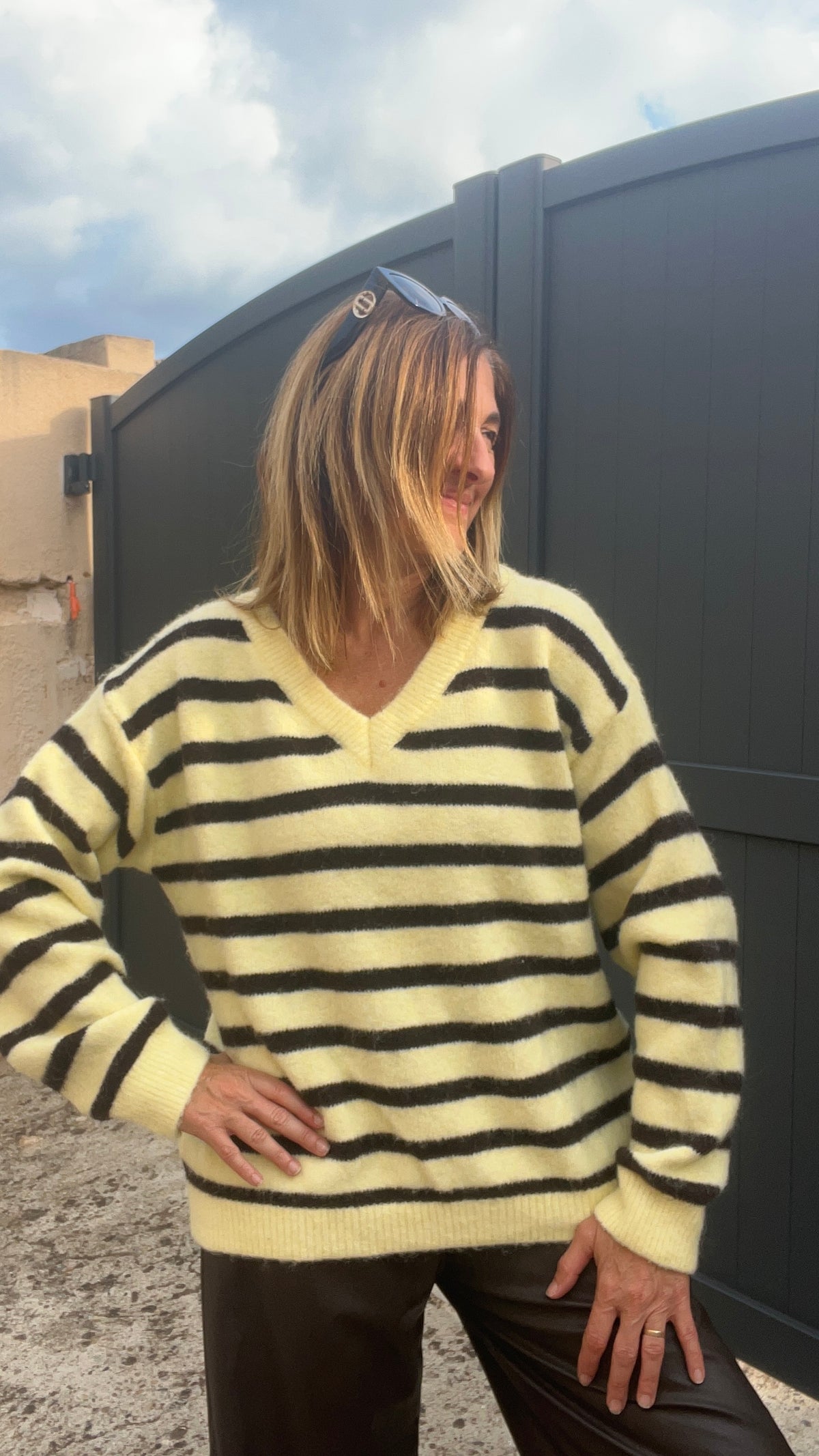 PULL RAYÉ JAUNE/CHOCOLAT