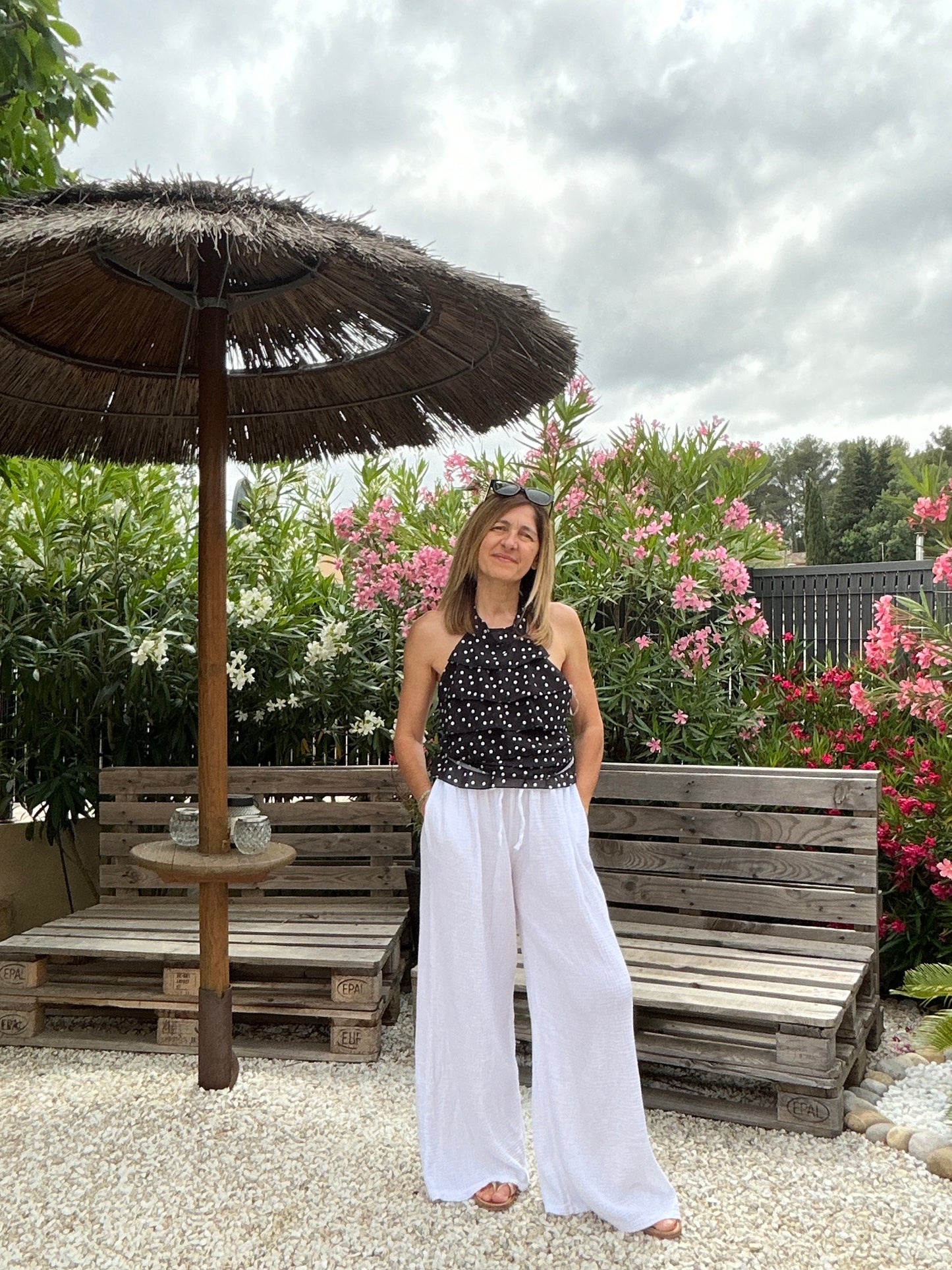 PANTALON FLUIDE BLANC GAZE DE COTON