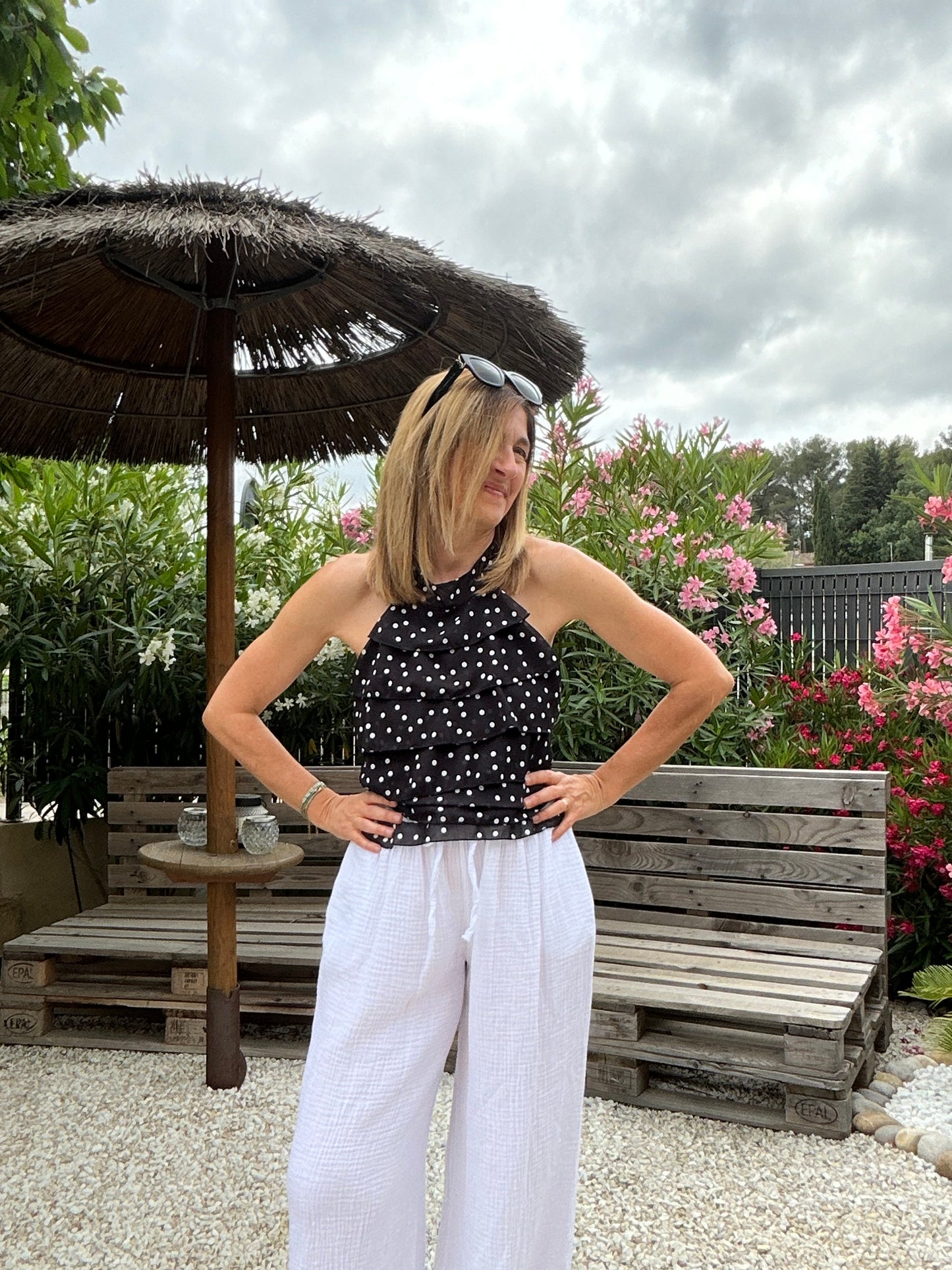 PANTALON FLUIDE BLANC GAZE DE COTON