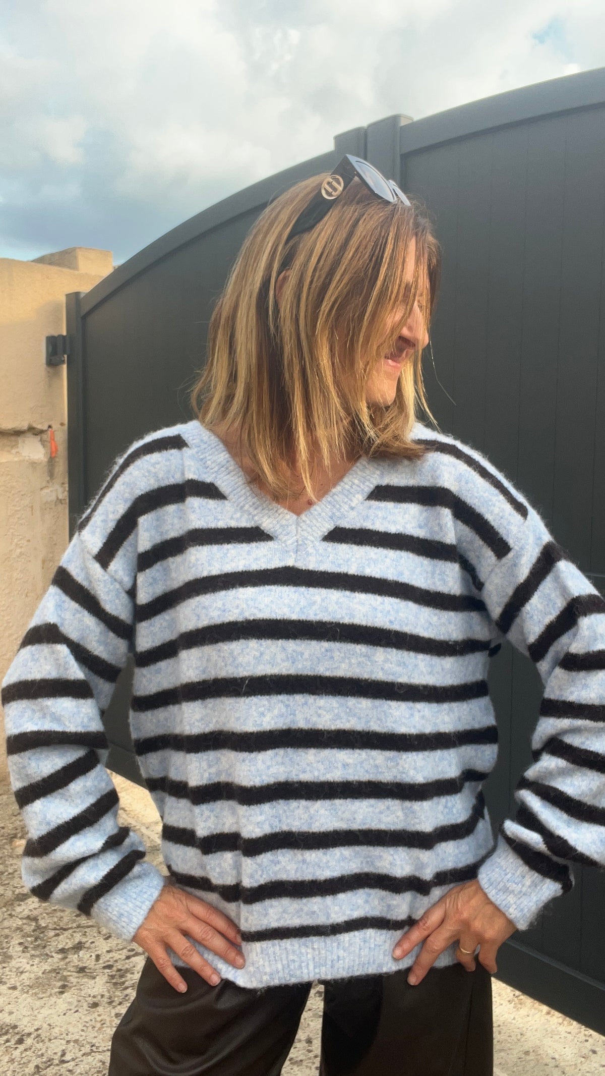 PULL RAYÉ BLEU/CHOCOLAT