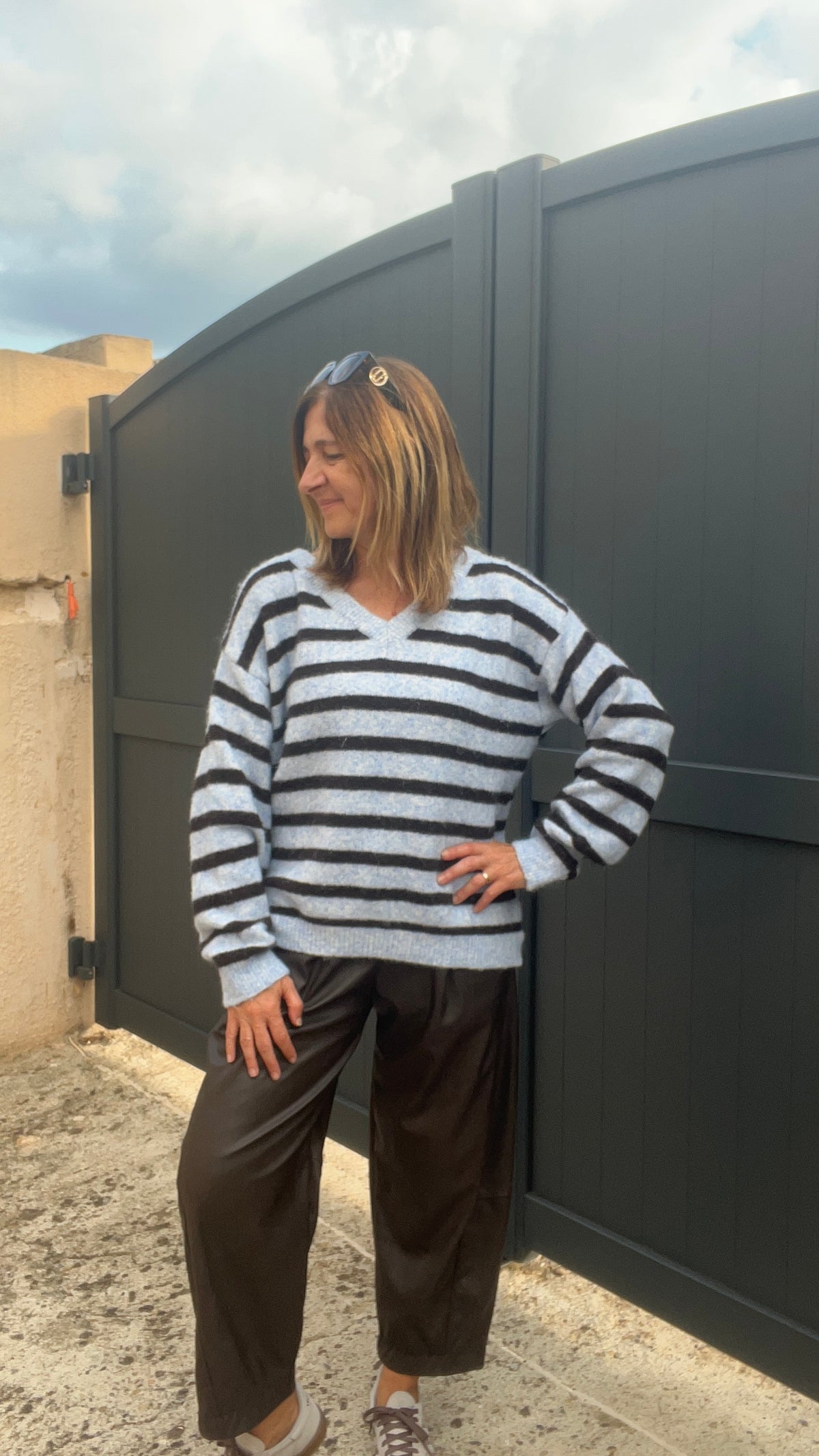 PULL RAYÉ BLEU/CHOCOLAT