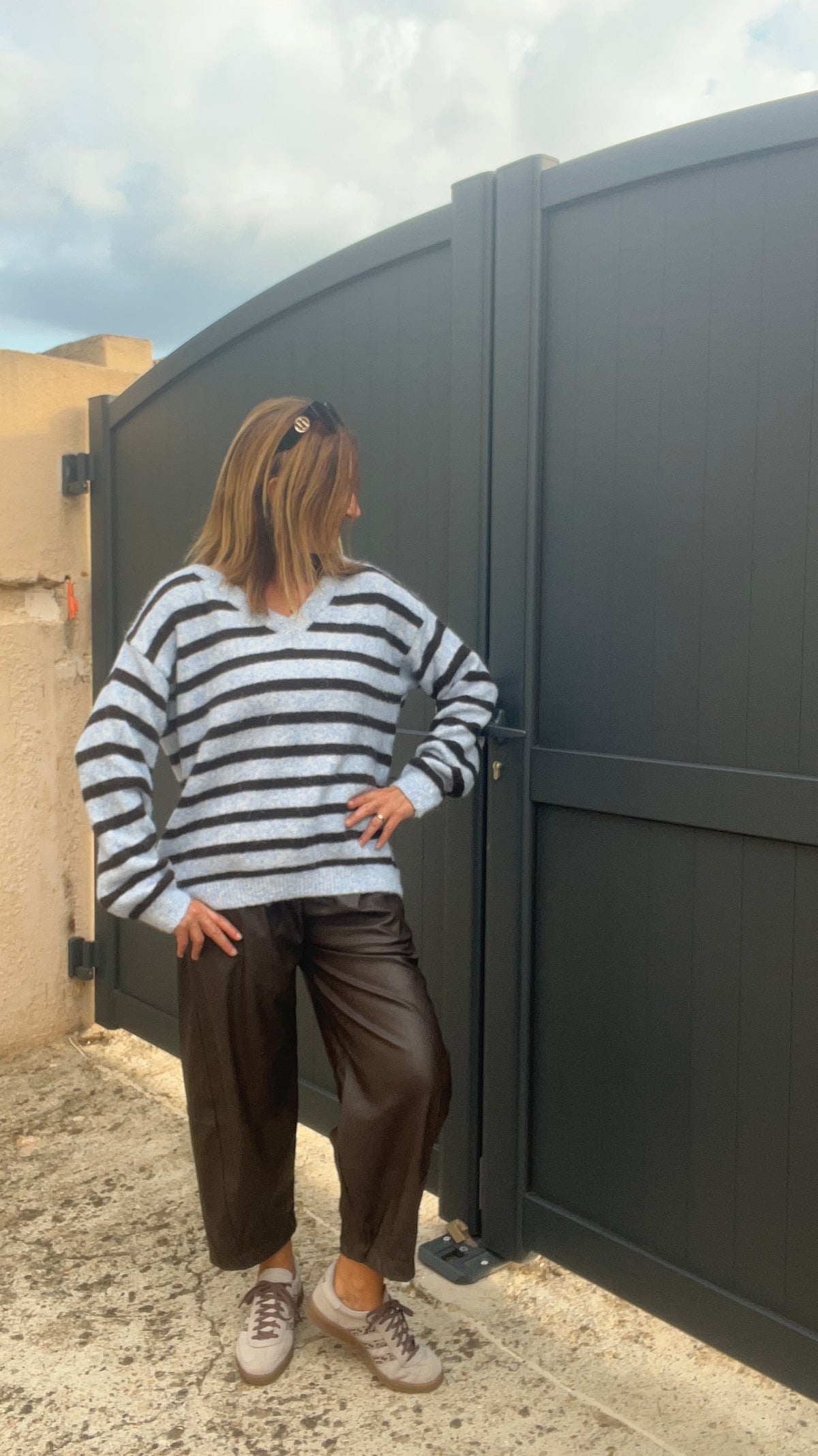 PULL RAYÉ BLEU/CHOCOLAT