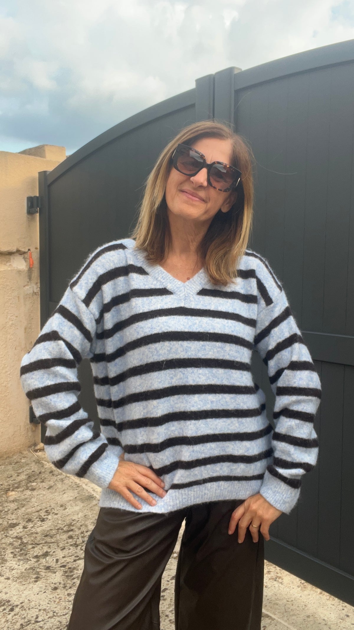 PULL RAYÉ BLEU/CHOCOLAT